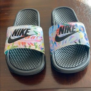 Nike slides with floral design